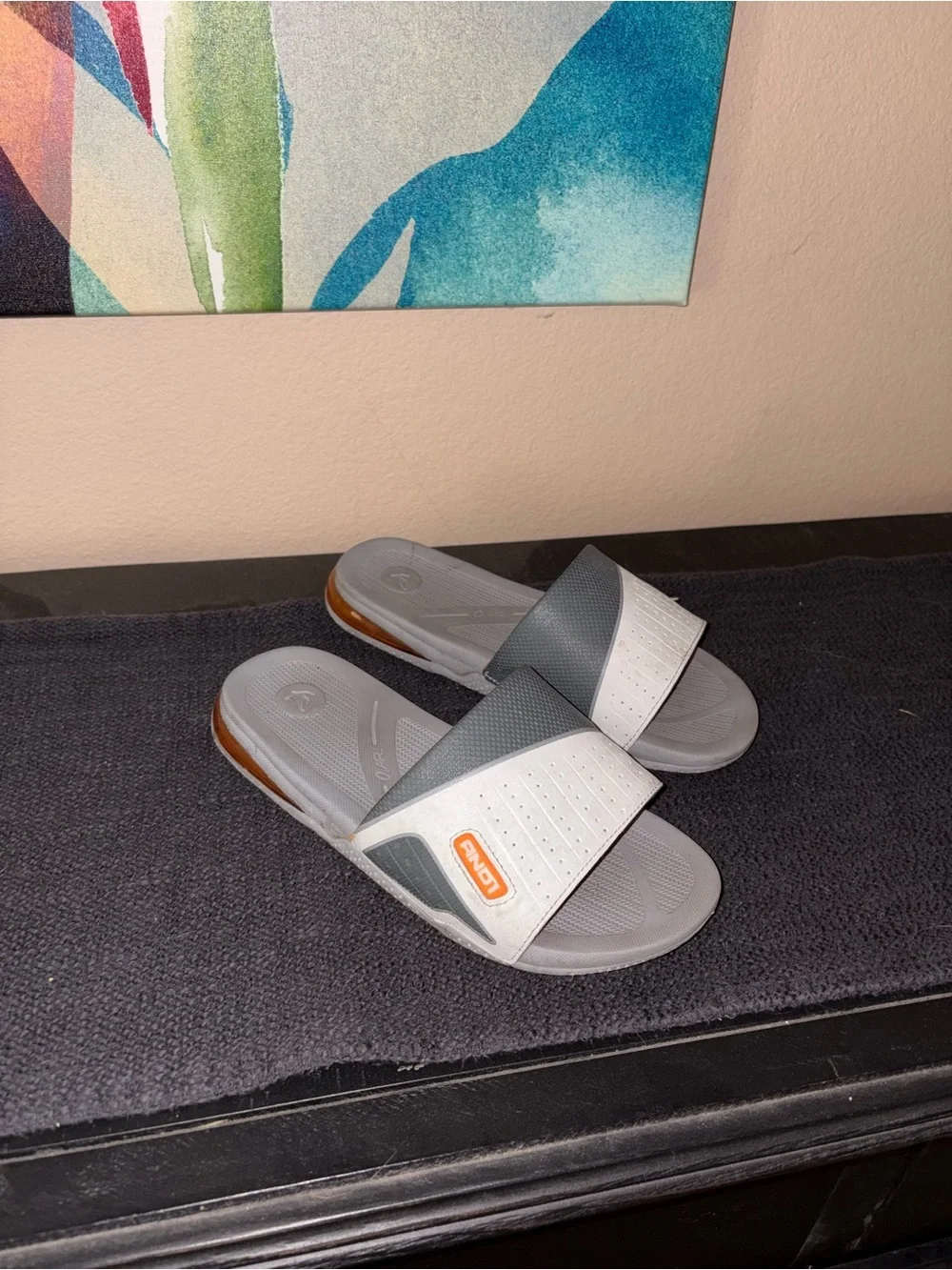 AND1 white & gray slides with orange accents casual lifestyle footwear size 8